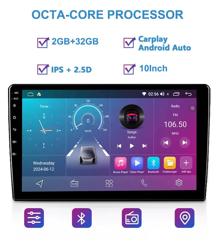 Universal 2 Din 10 Inch Android Car Radios with GPS Navigation Octa-Core RAM2GB ROM32GB CarPlay Android Stereo Auto Carplay Screen Car Player - Image 3