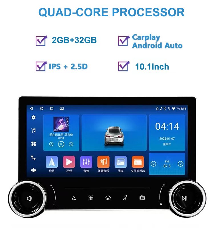 Dual Knob 2 Din 10.1 Inch Android Car Radios with GPS Navigation Quad-Core RAM2GB ROM32GB CarPlay Android Stereo Auto Carplay Screen Car Player - Image 3