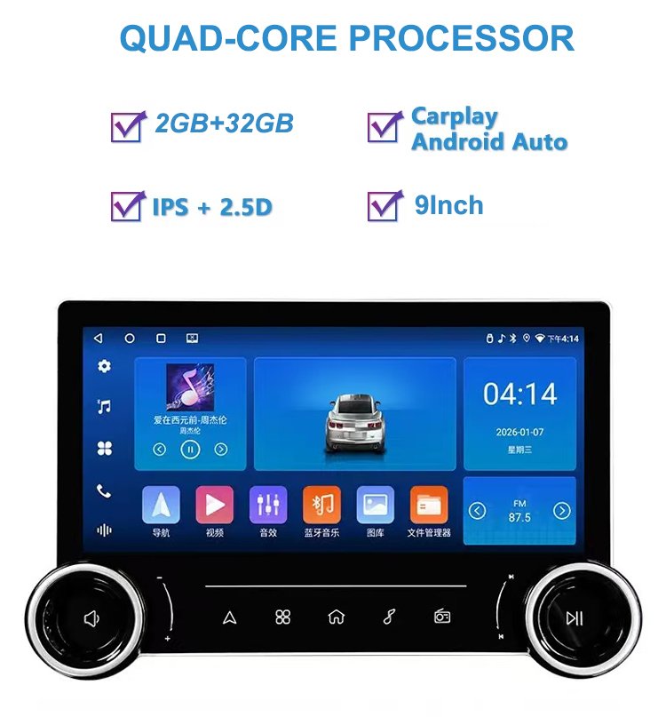 Dual Knob 2 Din 9 Inch Android Car Radios with GPS Navigation Quad-Core RAM2GB ROM32GB CarPlay Android Stereo Auto Carplay Screen Car Player - Image 3